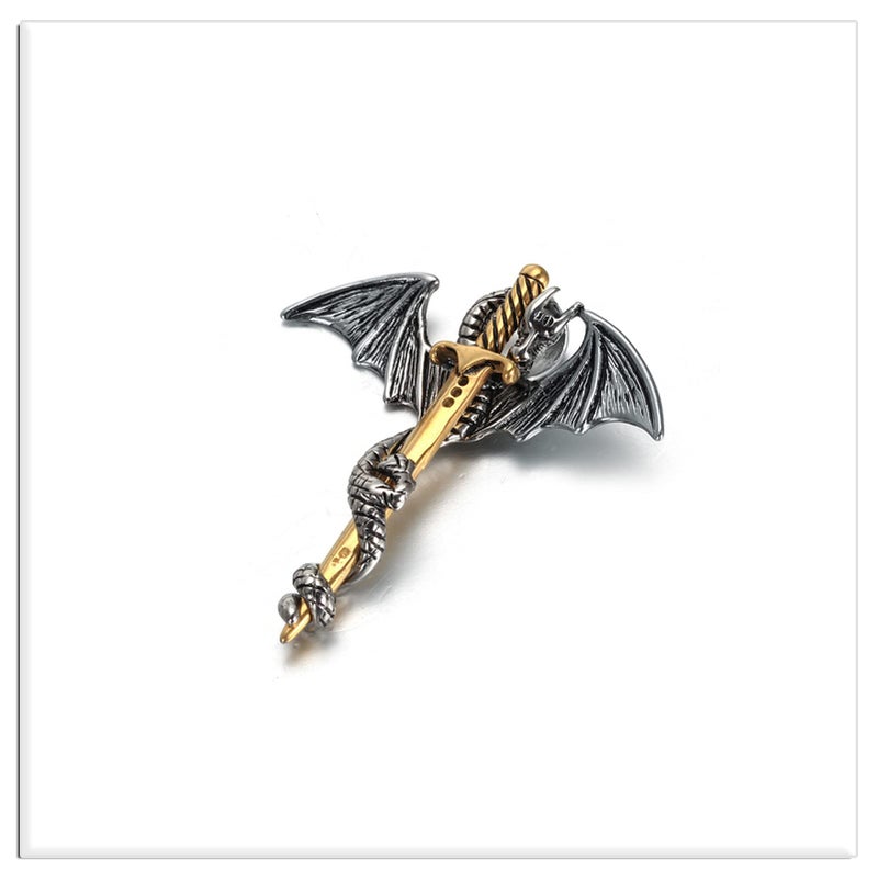 Xusamss Punk Titanium Steel Dragon Sword Wing Pendant Necklaces (White Gold) - Image 5